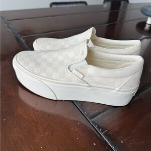 Vans Women's Off-White Checkered Slip-On Stackform Shoes